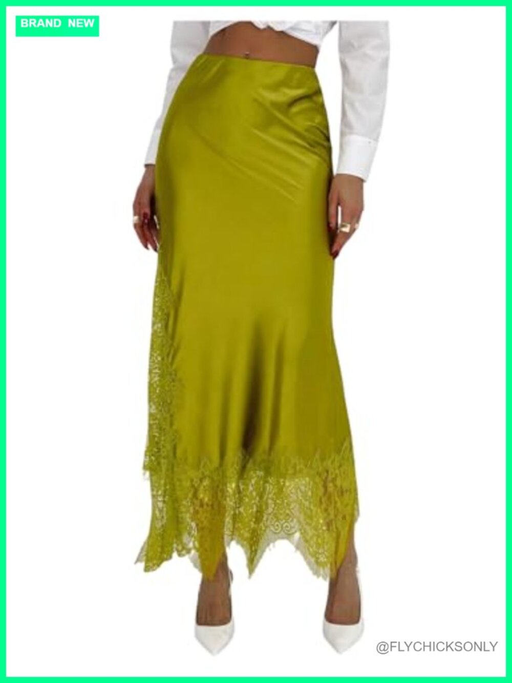 Satin Lace Maxi Skirt Low Rise Fishtail Bodycon Long Skirt